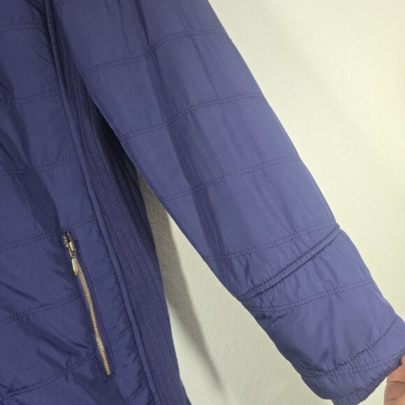 PrAna Diva Long Jacket Women Medium Blue Asymmetrical Zip Outdoor Fleece Lined - Picture 4 of 11